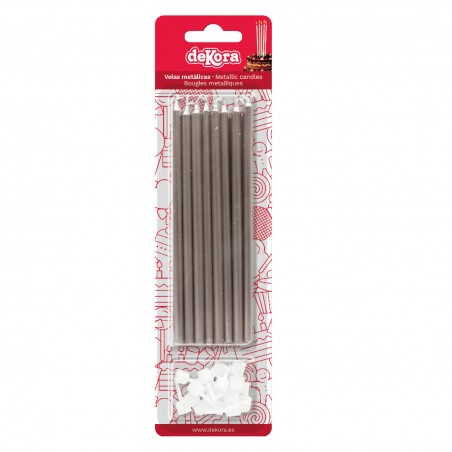 Blister 16 velas metálicas cor prata 13cm