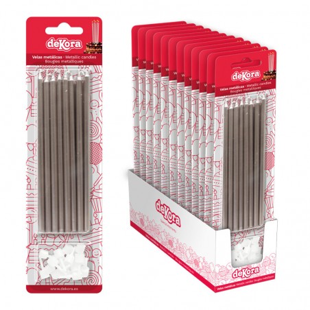Blister 16 velas metálicas cor prata 13cm