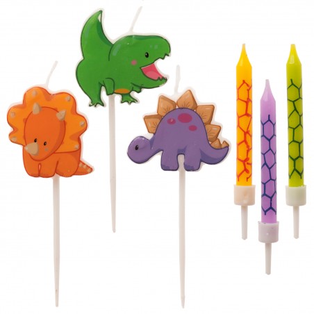 Velas de aniversário de dinossauro 2D - Conjunto de velas para crianças