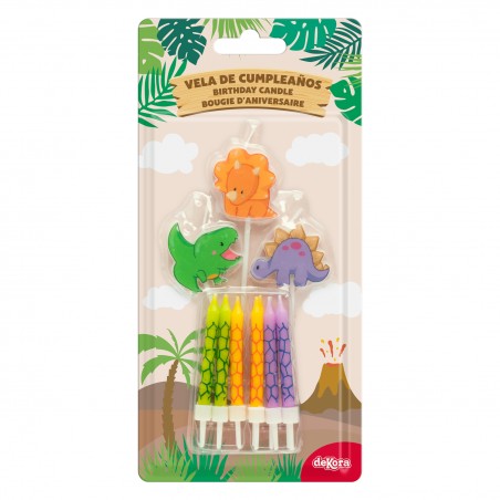 Velas de aniversário de dinossauro 2D - Conjunto de velas para crianças