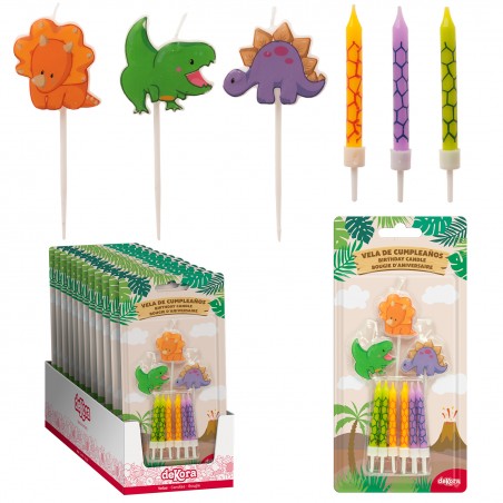 Velas de aniversário de dinossauro 2D - Conjunto de velas para crianças