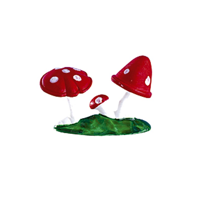 Cogumelos vermelhos de plástico com base para decorar bolos