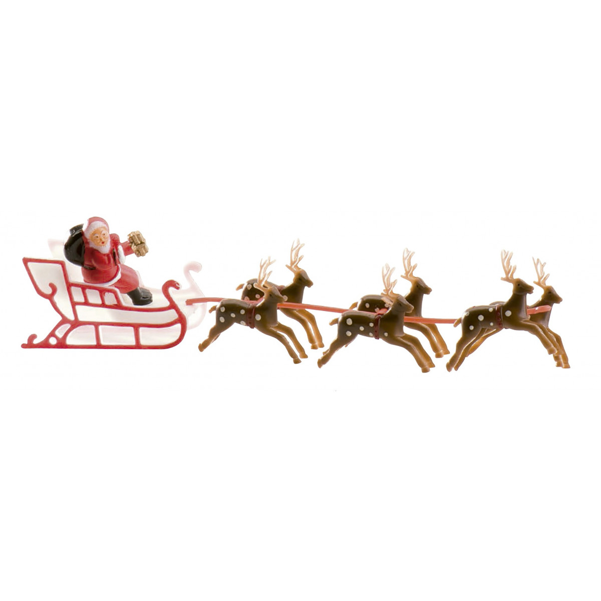 Figura de Papai Noel em Trenó com Renas para Decoração de Bolo de Natal
