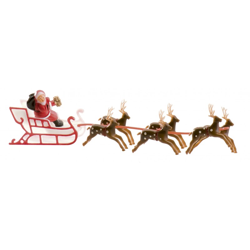 Figura de Papai Noel em Trenó com Renas para Decoração de Bolo de Natal