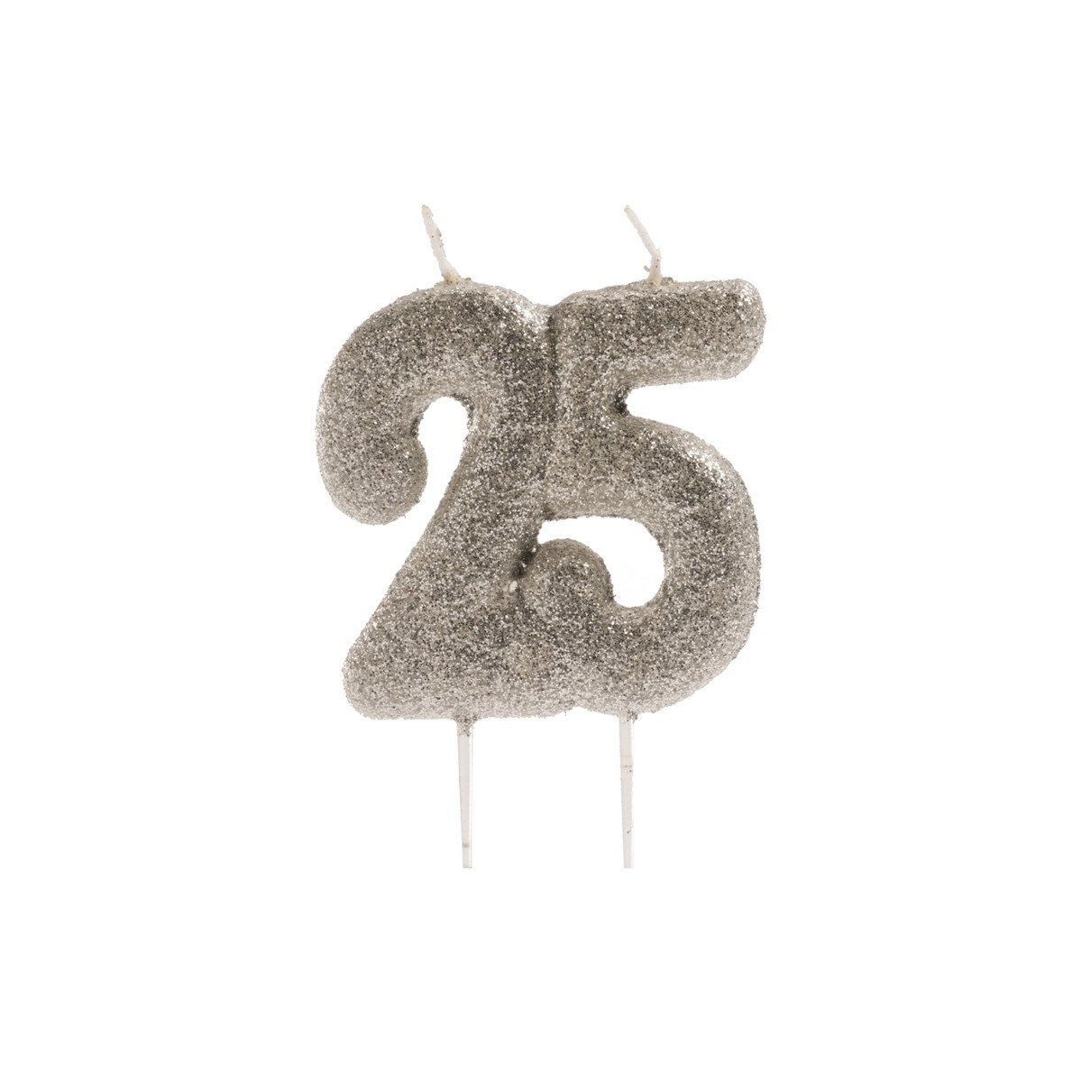 Vela número 25 com purpurina prateada Decoração brilhante para celebrações