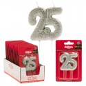 Vela número 25 com purpurina prateada Decoração brilhante para celebrações