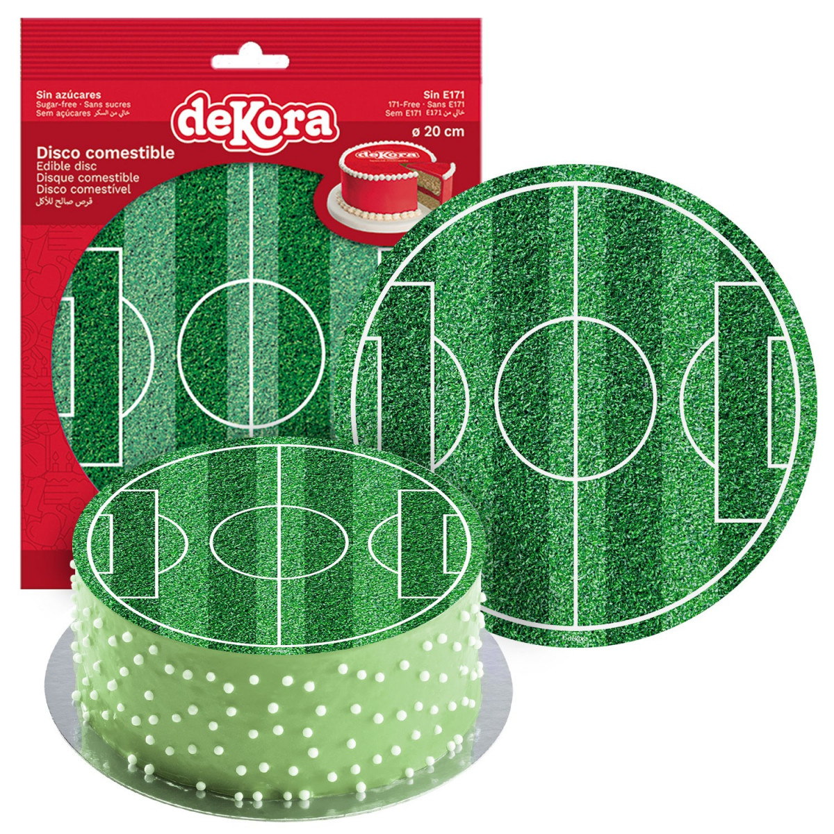 Disco Comestível sem açúcar para Bolos com Design de Campo de Futebol