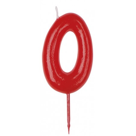 Vela de aniversário número 0 na cor vermelha