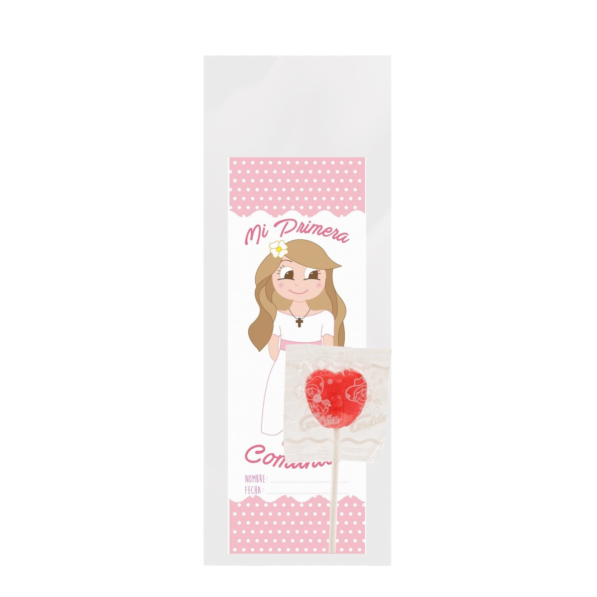 Marcador de página menina comunhão com pirulito
