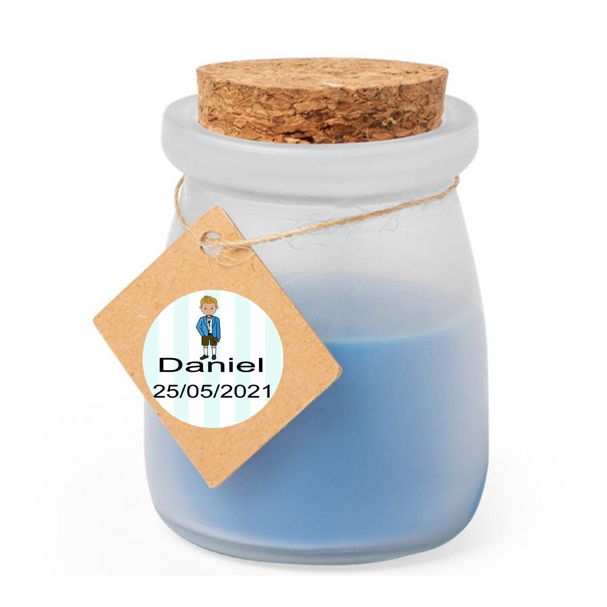 Vela aromática personalizada para comunhão de menino