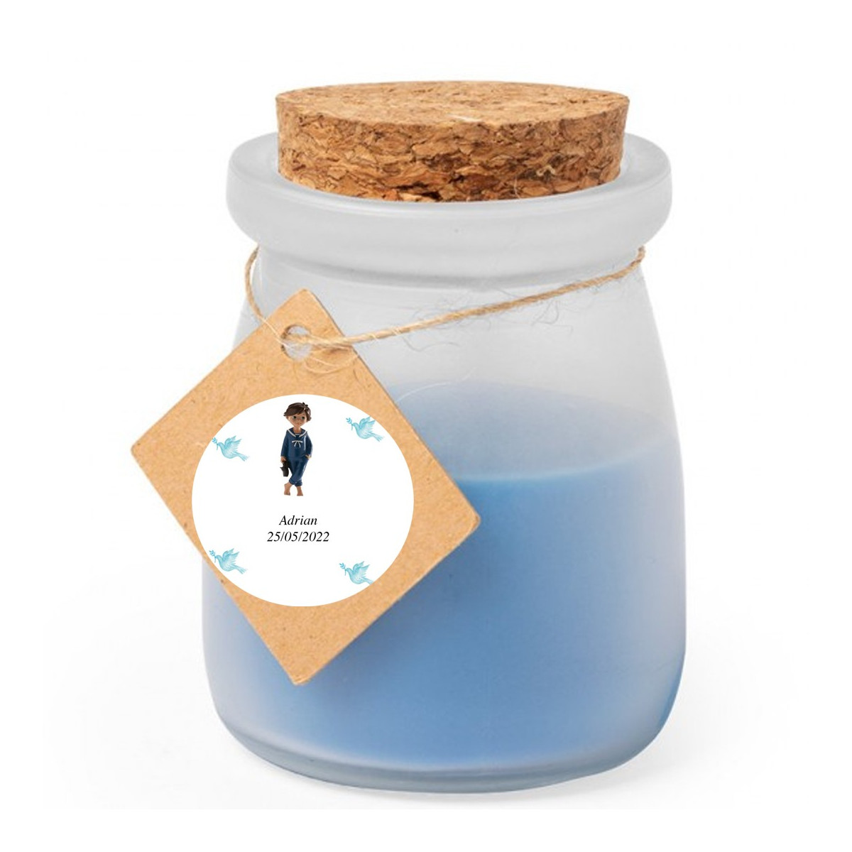Vela de cristal personalizada aromática para comunhão de menino