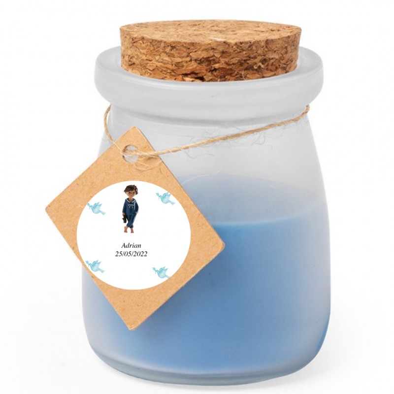 Vela de cristal personalizada aromática para comunhão de menino