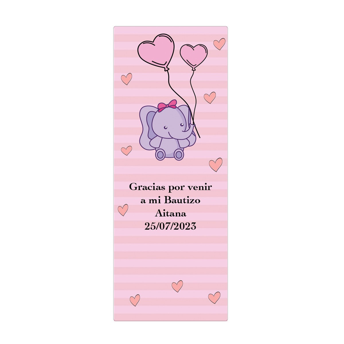 Adesivo personalizado com frase, data e nome para batizado de menina