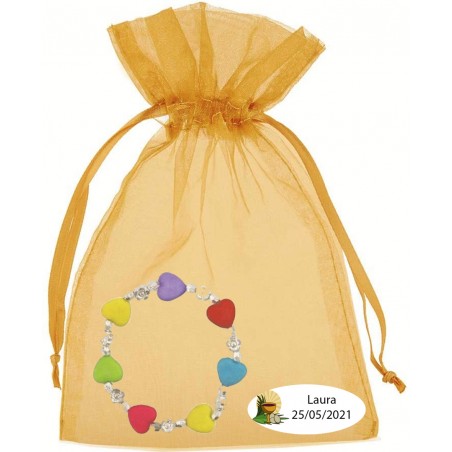 Pulseira Menina Em Bolsa De Organza Dourada Personalizada...
