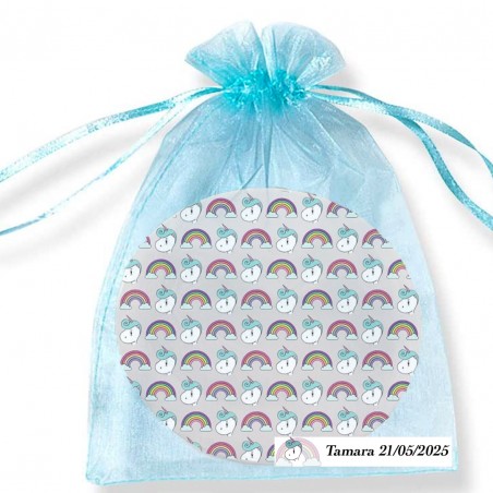 Espelho unicórnio em bolsa de organza personalizada para convidados