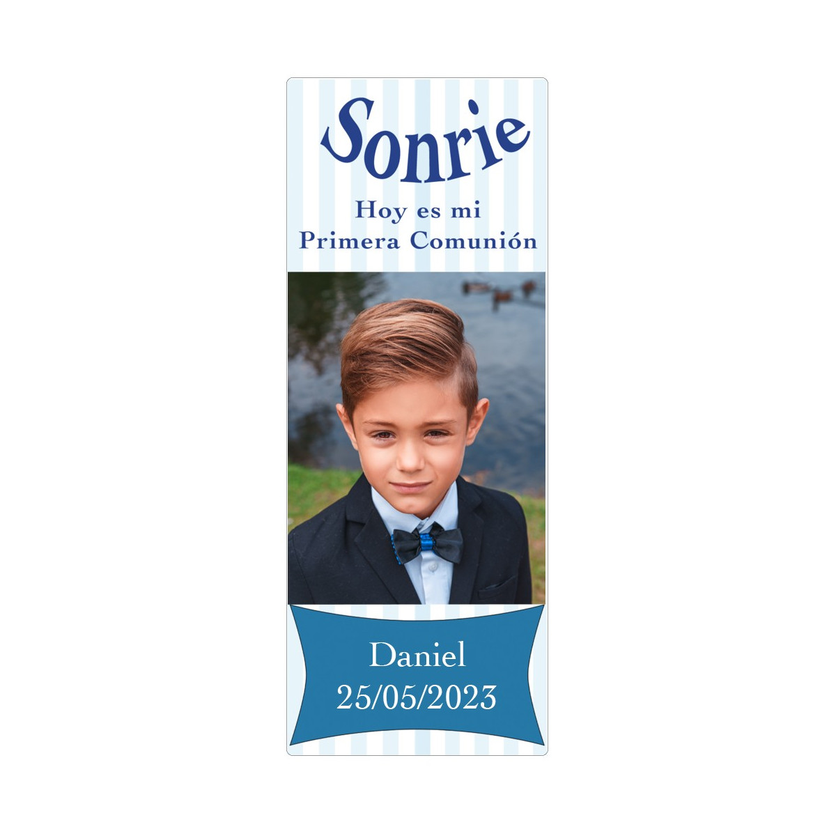 Adesivo de comunhão para menino personalizado com foto