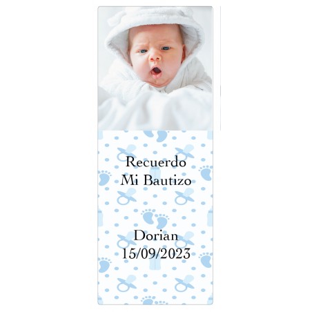 Adesivo azul claro com foto personalizada para batismo
