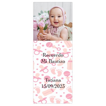 Adesivo de batismo rosa personalizado com foto