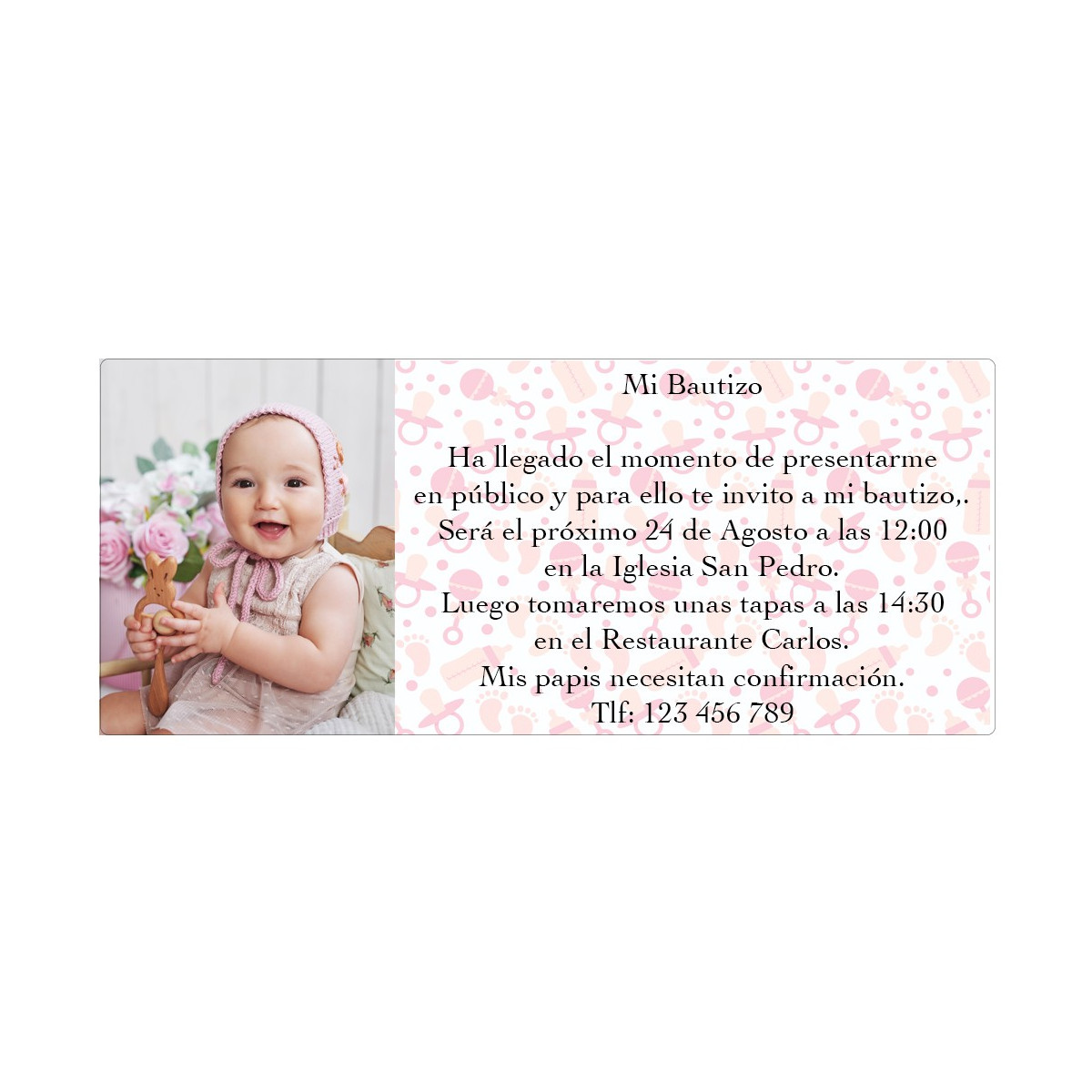 Convites para batizado com foto de menina personalizados
