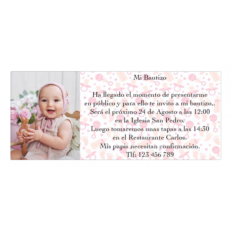 Convites para batizado com foto de menina personalizados