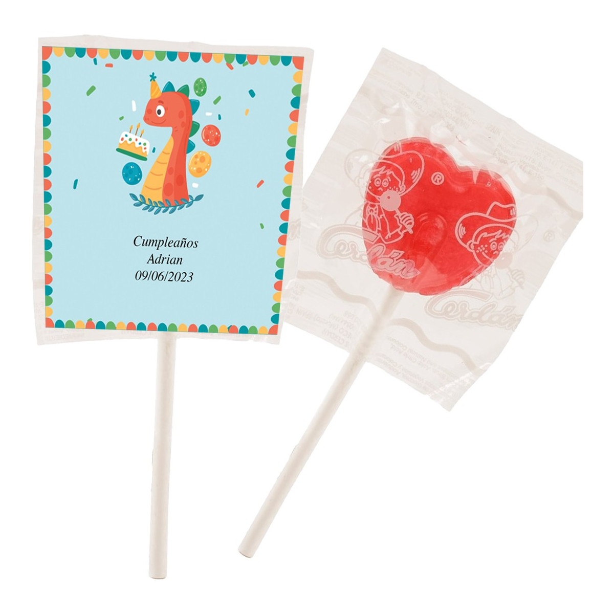 Pirulitas para aniversários personalizadas com adesivo