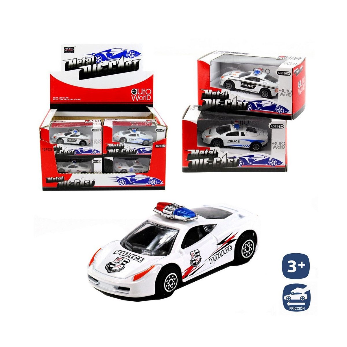 Carro de polícia metal autoworld 3 m 9 cm