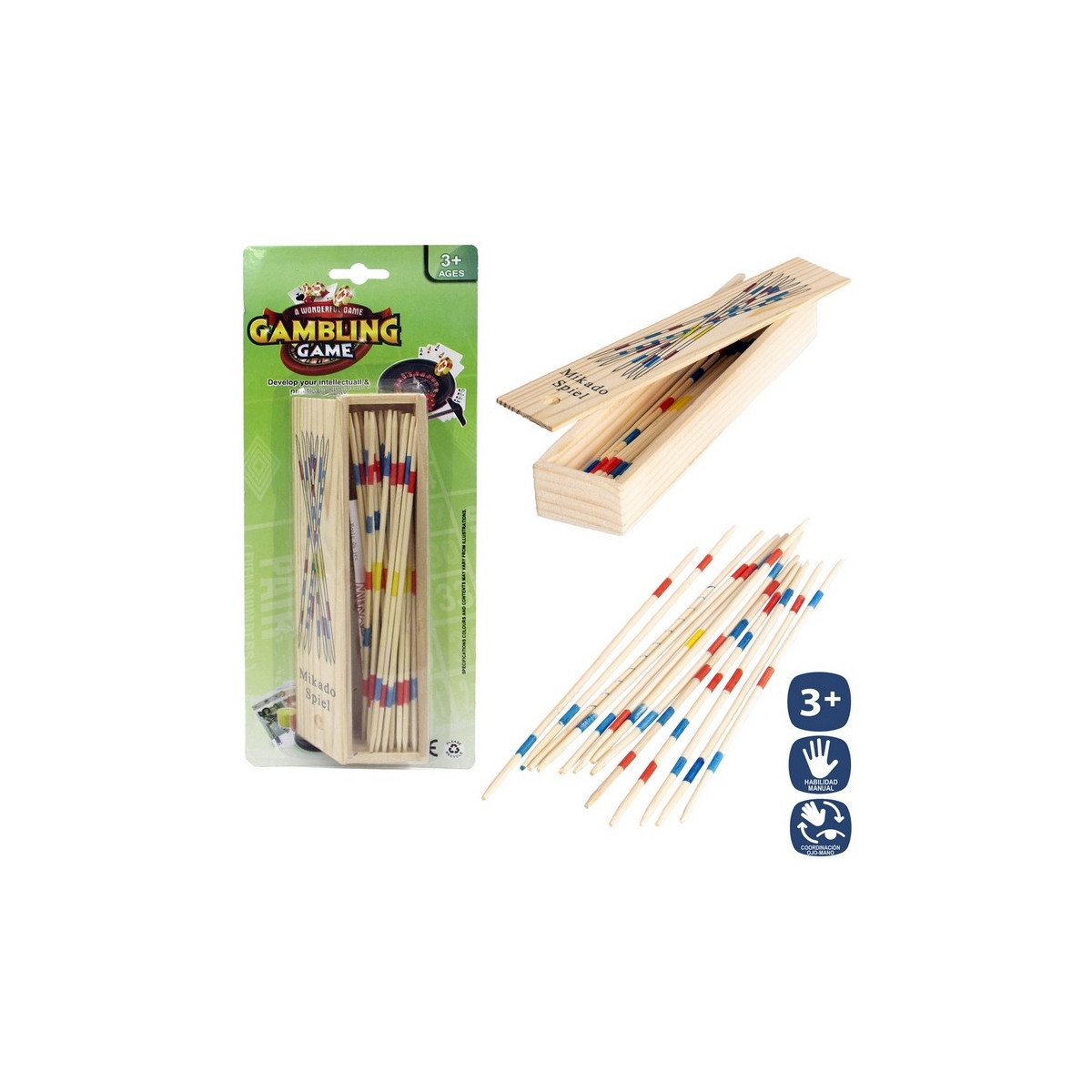 Mikado madeira 31 peças caixa c tampa 18 cm