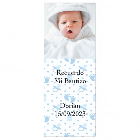 Vinho personalizado com foto e texto para batizado de menino