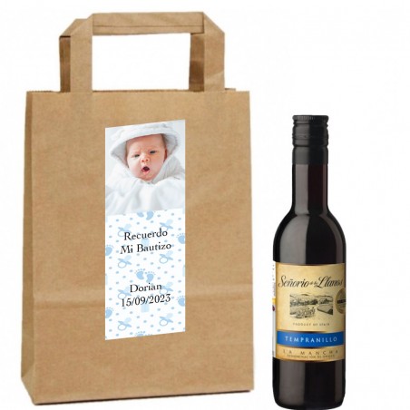 Vinho personalizado com foto e texto para batizado de menino