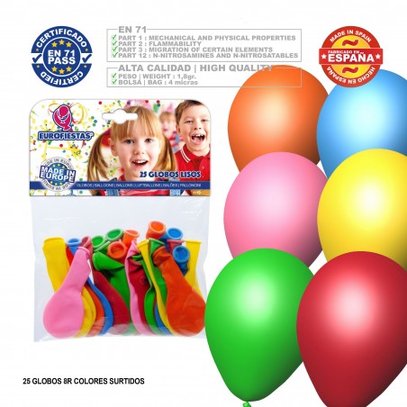 Balões cores sortidas 8d 25 unidades