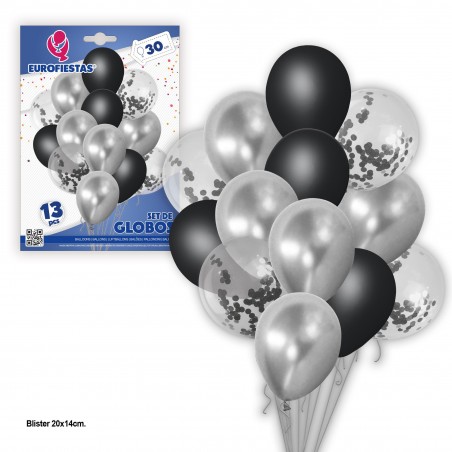 Conjunto de balões cromados 13 confetes pastel + prata