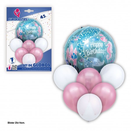 Conjunto de balões de feliz aniversário sereia ouro rosa