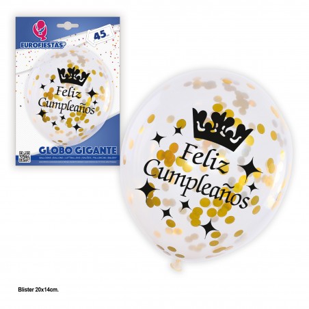 Balão transparente de confete dourado de feliz aniversário