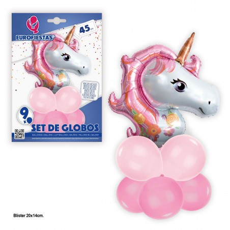 Conjunto De 9 Balões Com Unicórnio Rosa