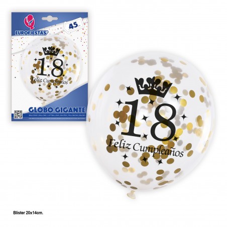 Balão transparente ouro confete 18º aniversário