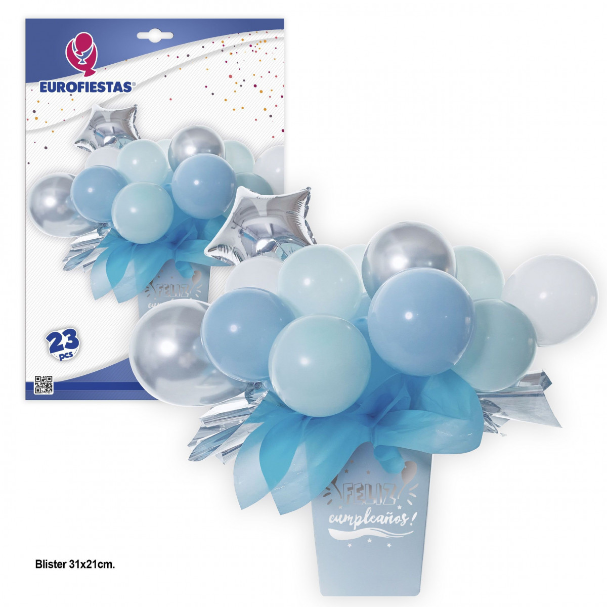 Conjunto de balões com vaso azul