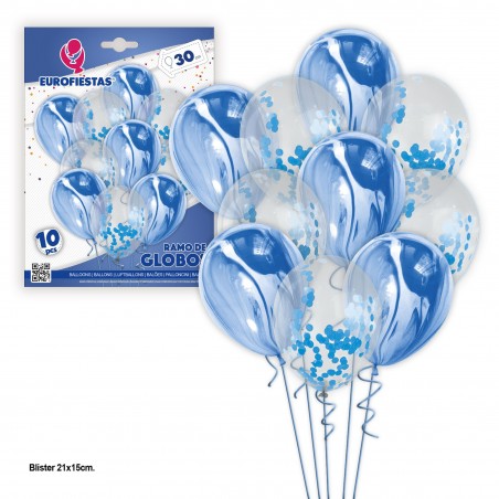 Conjunto De 10 Balões De Confete De Mármore E Azul