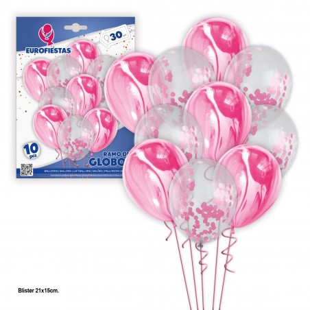 Conjunto De 10 Balões De Mármore E Confetes Rosa