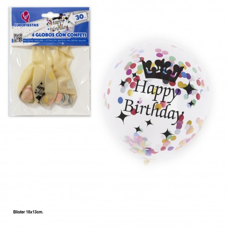 Balão De Confete Colorido Transparente 4 Feliz Aniversário