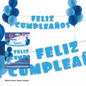 Guirlanda de feliz aniversário azul com balões