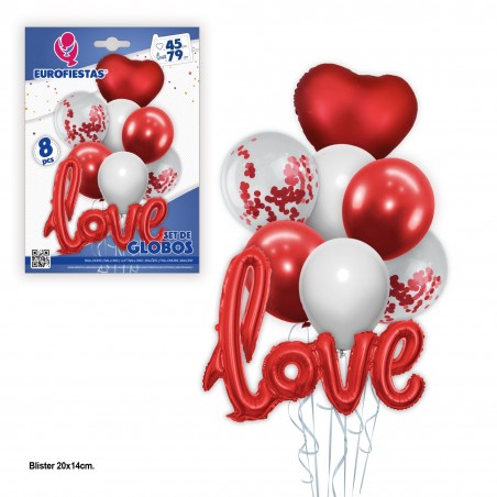 Conjunto de balões de látex brancos vermelhos e confetes vermelhos com coração vermelho e amor poliamida