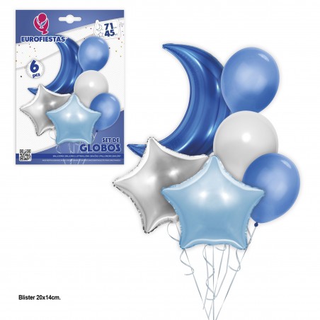 Conjunto de balões de poliamida e látex lua azul