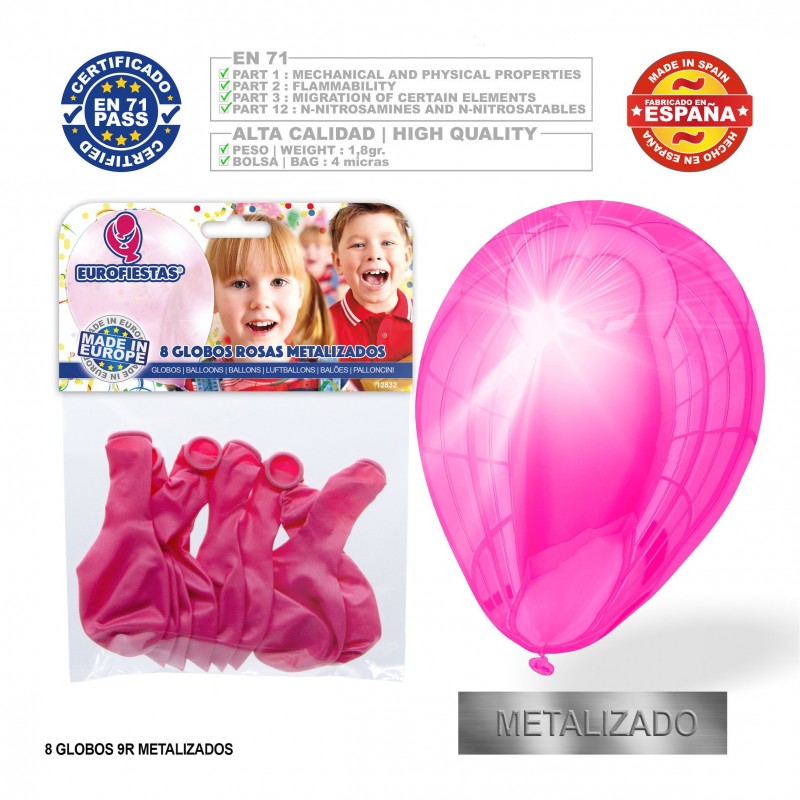 Globo pérola rosa 9r 8 unidades