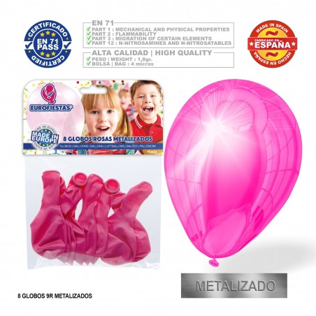 Globo pérola rosa 9r 8 unidades