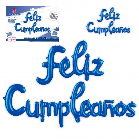 Conjunto de balões de poliamida feliz aniversário minúscula azul