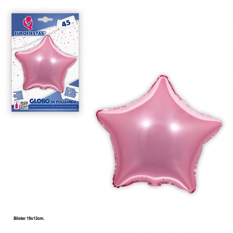 Globo poliamida estrela rosa 45cm