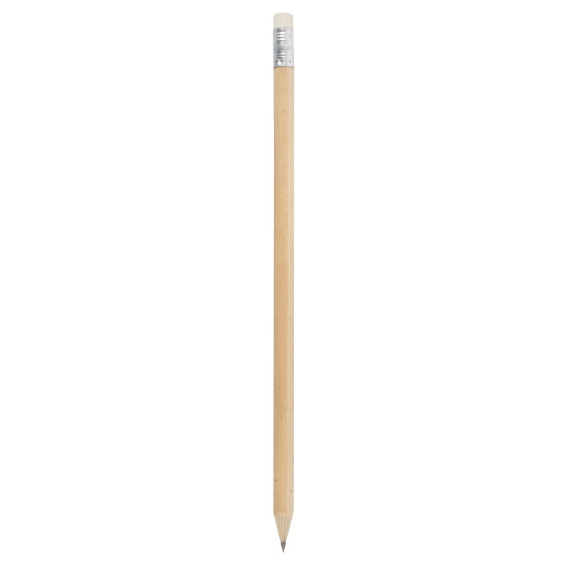 Lápis de Madeira Natural com Borracha: 19cm