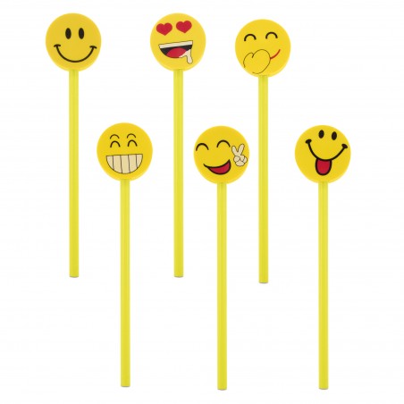 Pacote de 6 lápis com emoticons