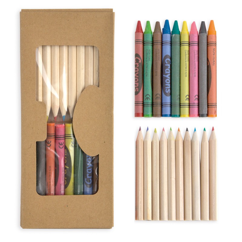 Conjunto de 10 lápis de cor e ceras