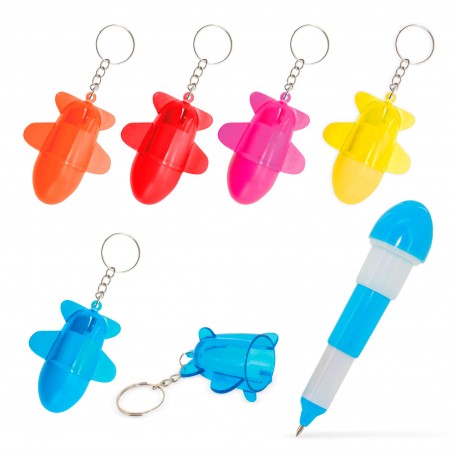 Pacote de 10 chaveiros e canetas em formato de avião para crianças